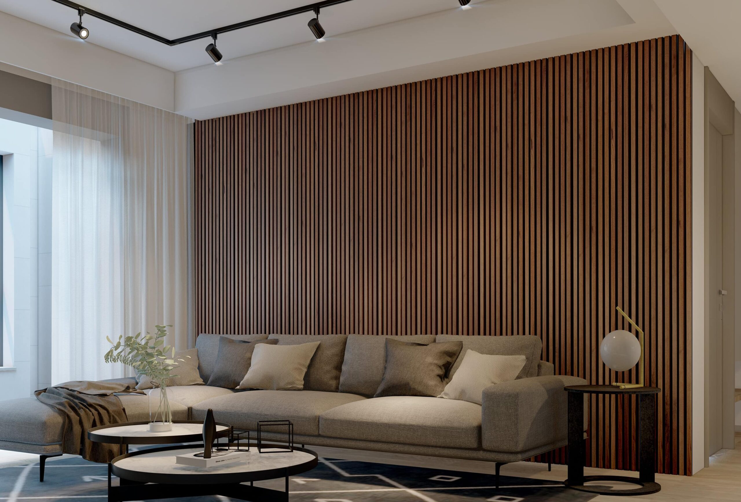 Decorative acoustic slat wall panel with wood slats and felt backing
